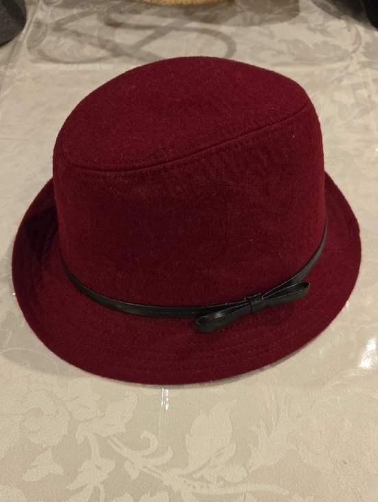 Accessories - Women's Burgundy Wool Cloche Hat with Black Trim